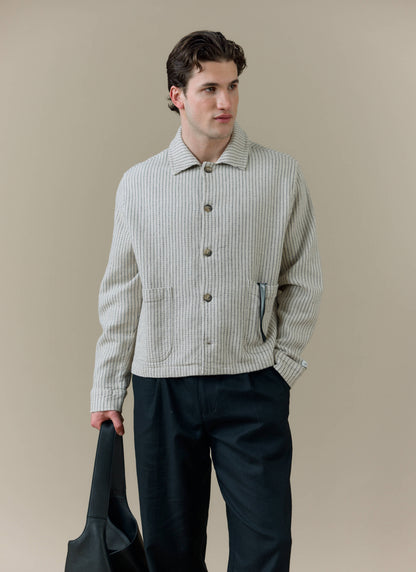 Men's Sorrento Overshirt Jacket - Linen - Cream | Percival