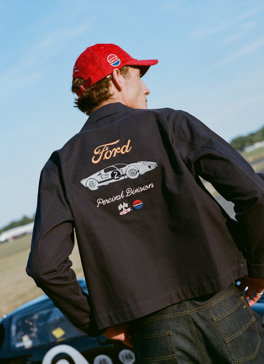 Men's GT40 Embroidered Canvas Jacket - Ford x Percival - Navy - Cotton | Percival