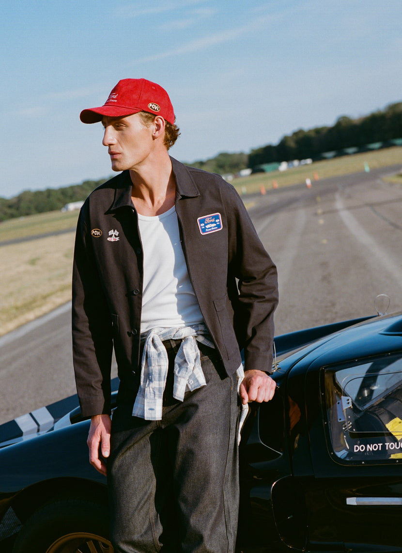 Men's GT40 Embroidered Canvas Jacket - Ford x Percival - Navy - Cotton | Percival
