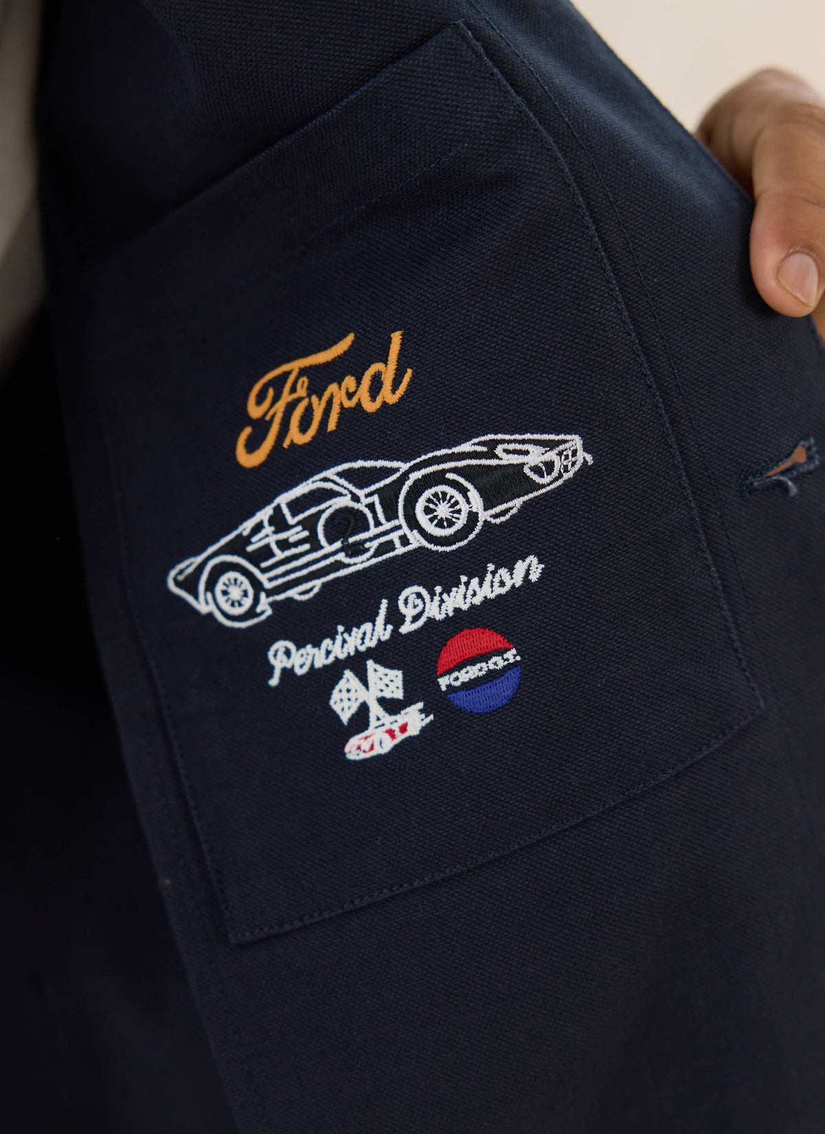 Men's GT40 Embroidered Canvas Jacket - Ford x Percival - Navy - Cotton | Percival