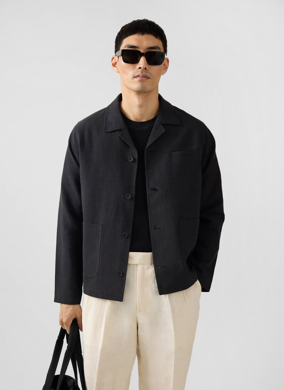 Men's Black Overshirt - 100% Linen | Percival