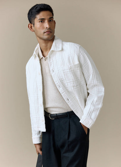 Men's Check Overshirt - Canyon - Cotton - White | Percival