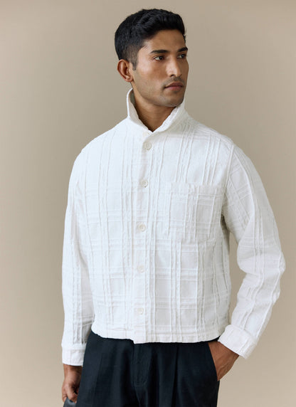 Men's Check Overshirt - Canyon - Cotton - White | Percival