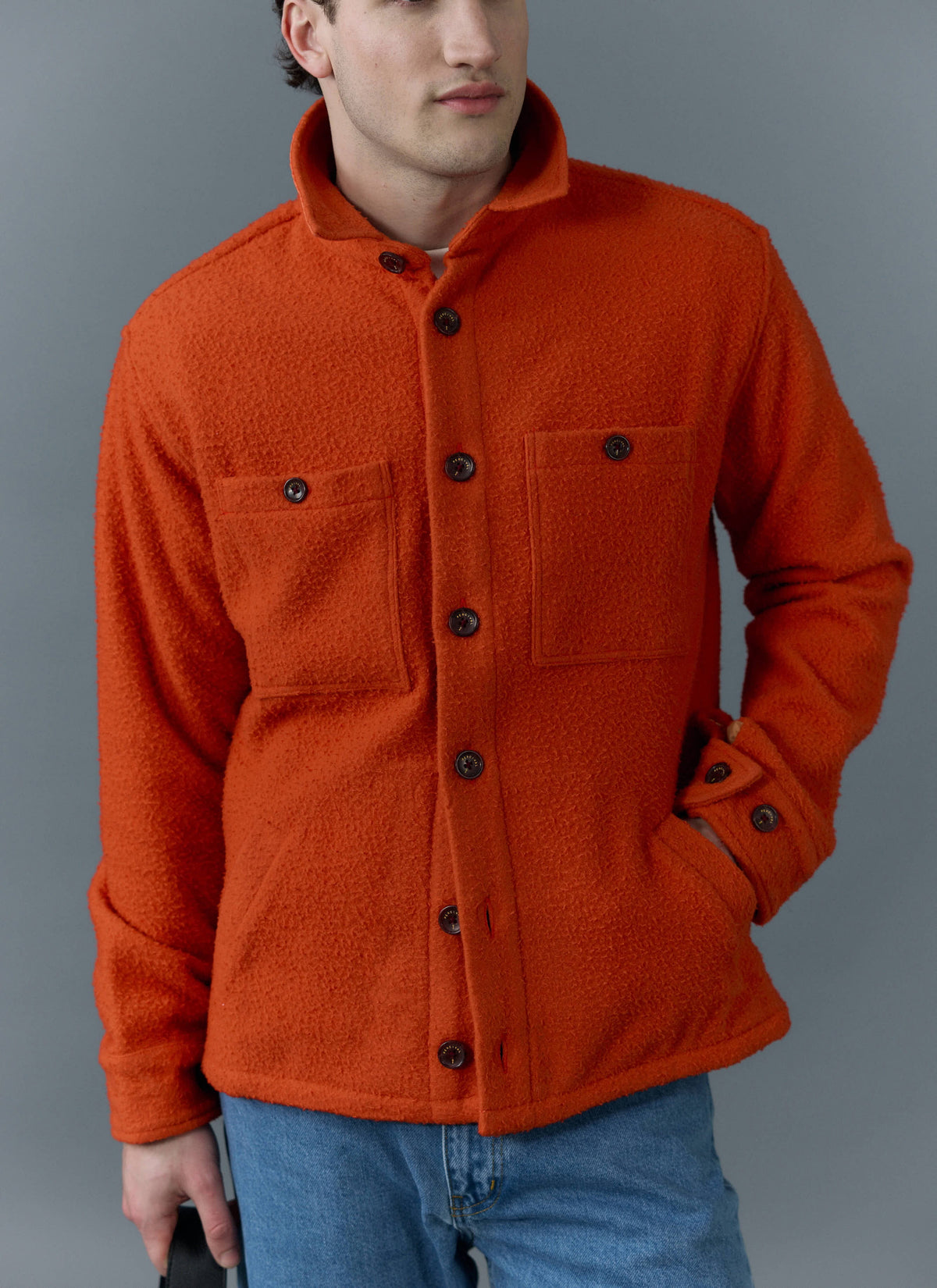Men's Blanket Overshirt - Casentino Wool - Orange | Percival