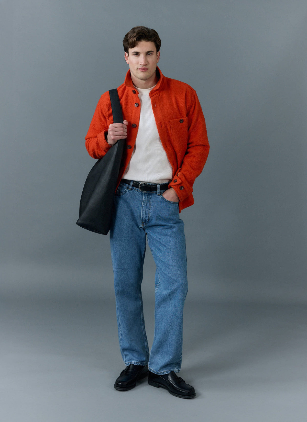 Men's Blanket Overshirt - Casentino Wool - Orange | Percival