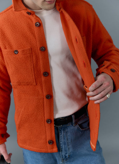 Men's Blanket Overshirt - Casentino Wool - Orange | Percival