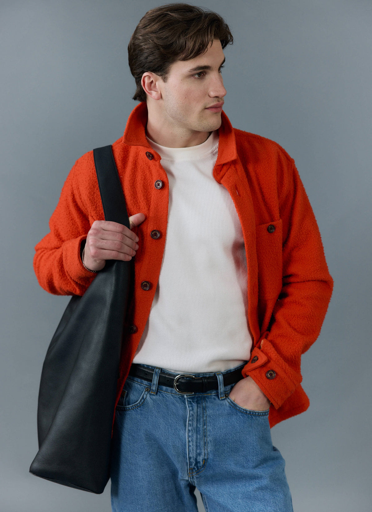 Men's Blanket Overshirt - Casentino Wool - Orange | Percival