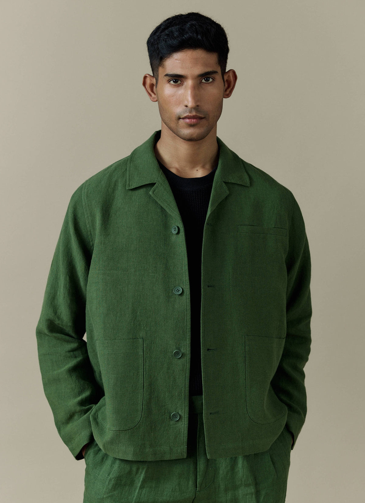 Boxy Overshirt - Linen - Forest | Percival