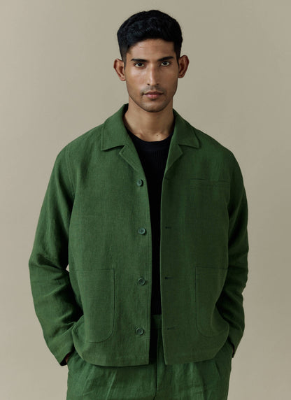 Boxy Overshirt - Linen - Forest | Percival