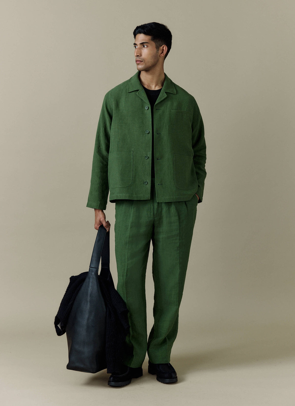 Boxy Overshirt - Linen - Forest | Percival