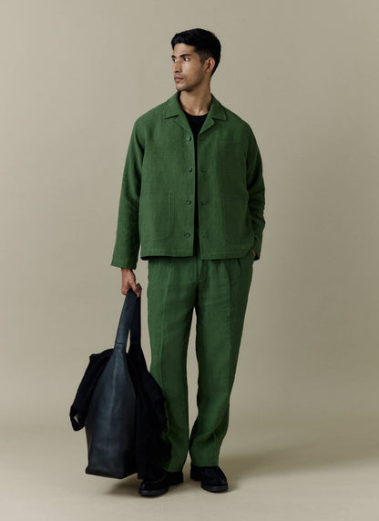 Boxy Overshirt - Linen - Forest | Percival