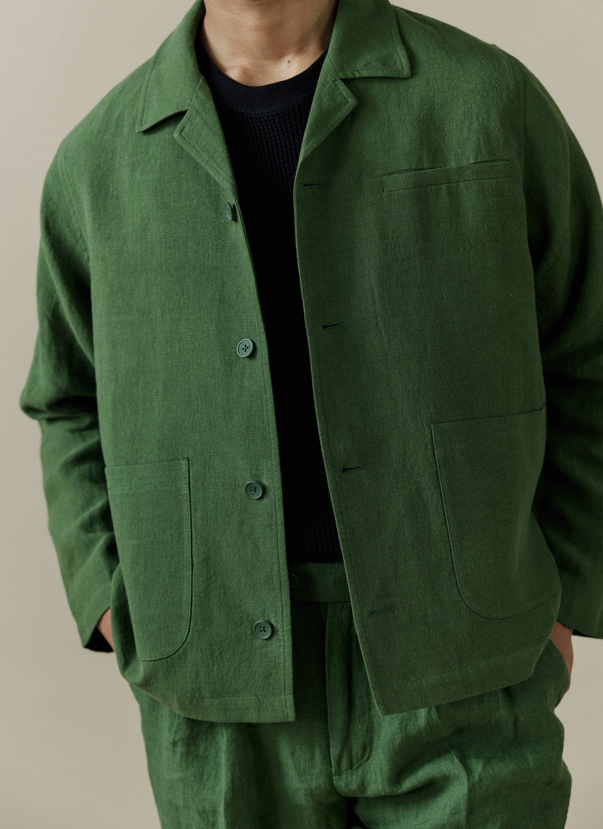 Boxy Overshirt - Linen - Forest | Percival