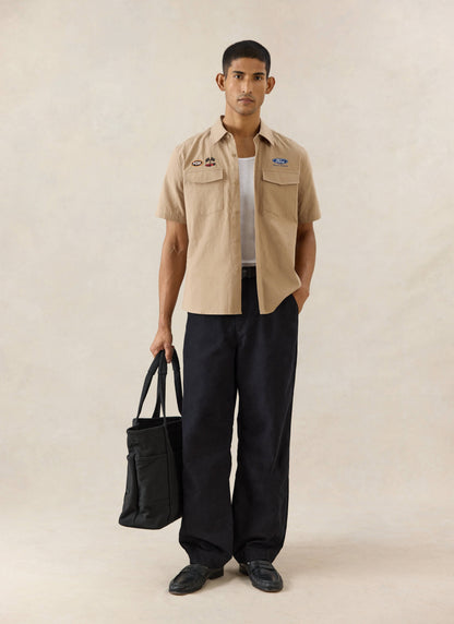 Men's Embroidered Mechanic Shirt - Cotton - Beige - Ford x Percival | Percival