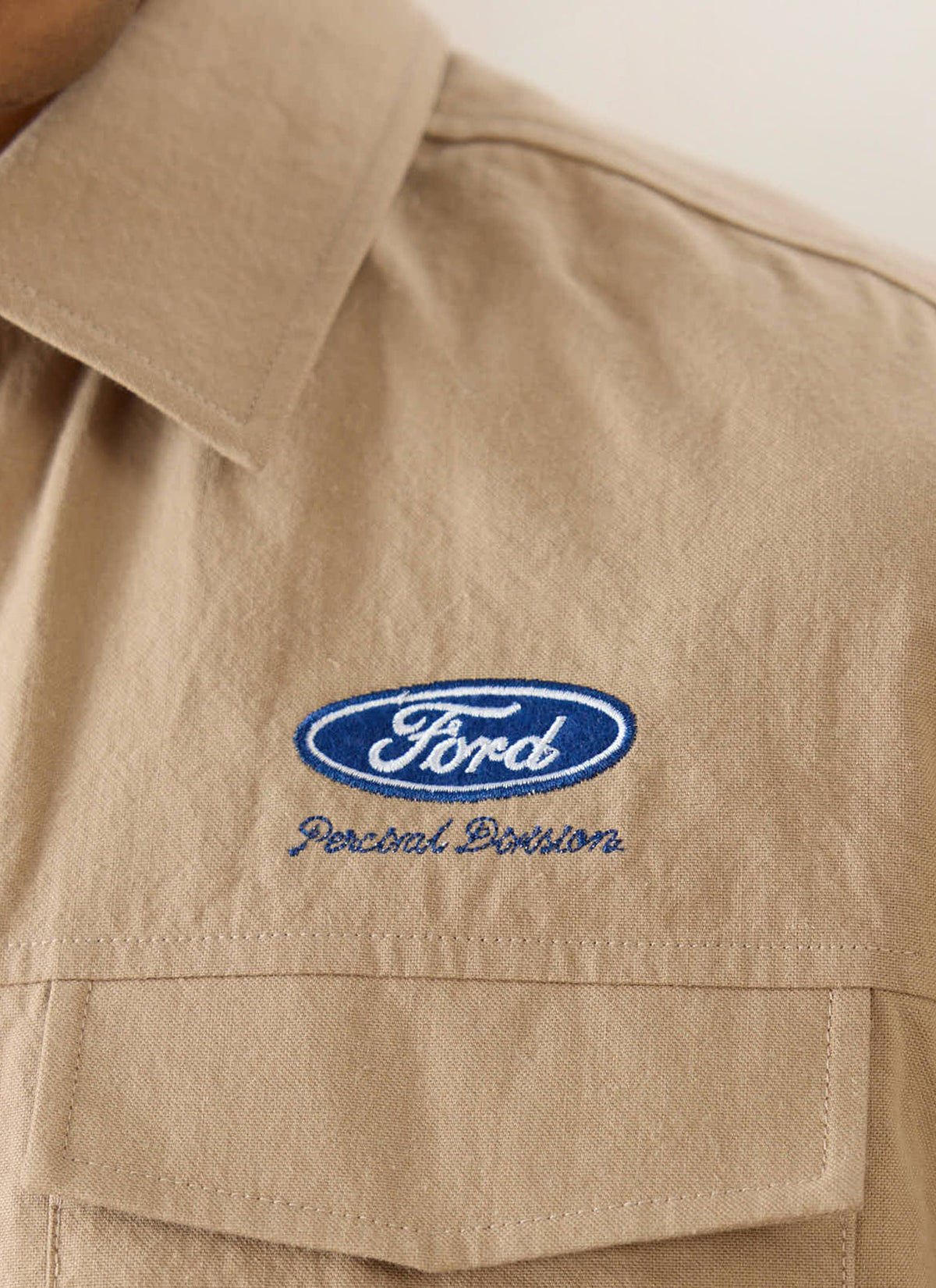 Men's Embroidered Mechanic Shirt - Cotton - Beige - Ford x Percival | Percival
