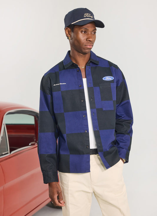 Men's Checkerboard Overshirt x Ford - Navy Blue | Percival