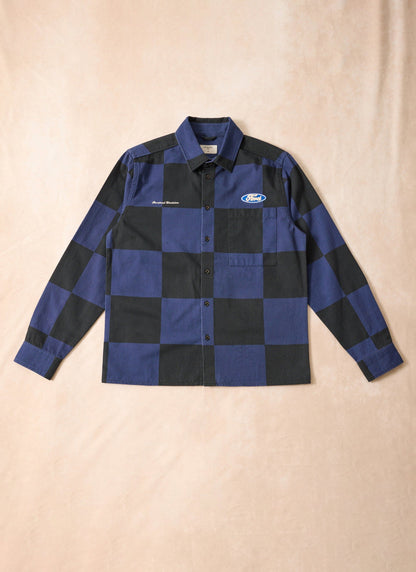 Men's Checkerboard Overshirt x Ford - Navy Blue | Percival
