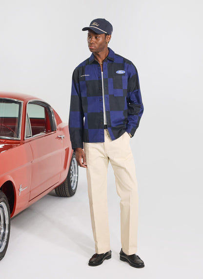 Men's Checkerboard Overshirt x Ford - Navy Blue | Percival