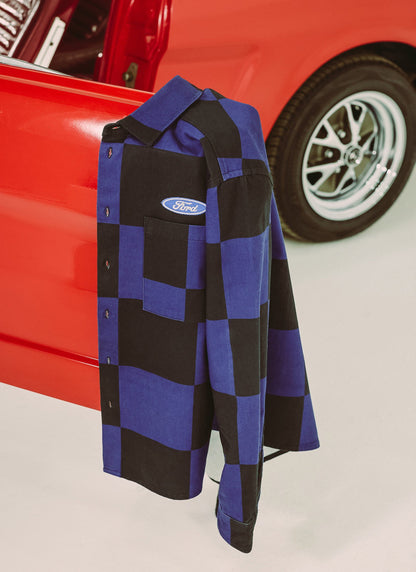 Men's Checkerboard Overshirt x Ford - Navy Blue | Percival