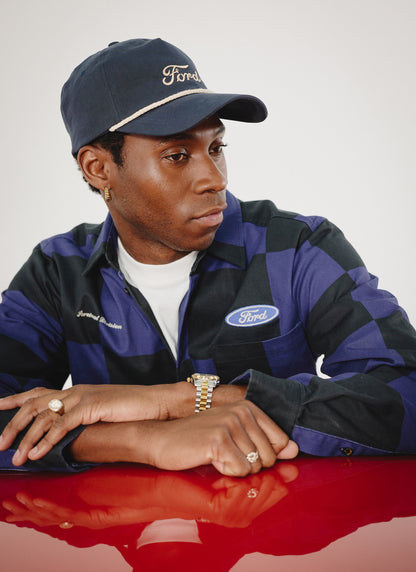 Men's Checkerboard Overshirt x Ford - Navy Blue | Percival