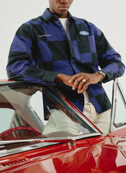 Men's Checkerboard Overshirt x Ford - Navy Blue | Percival