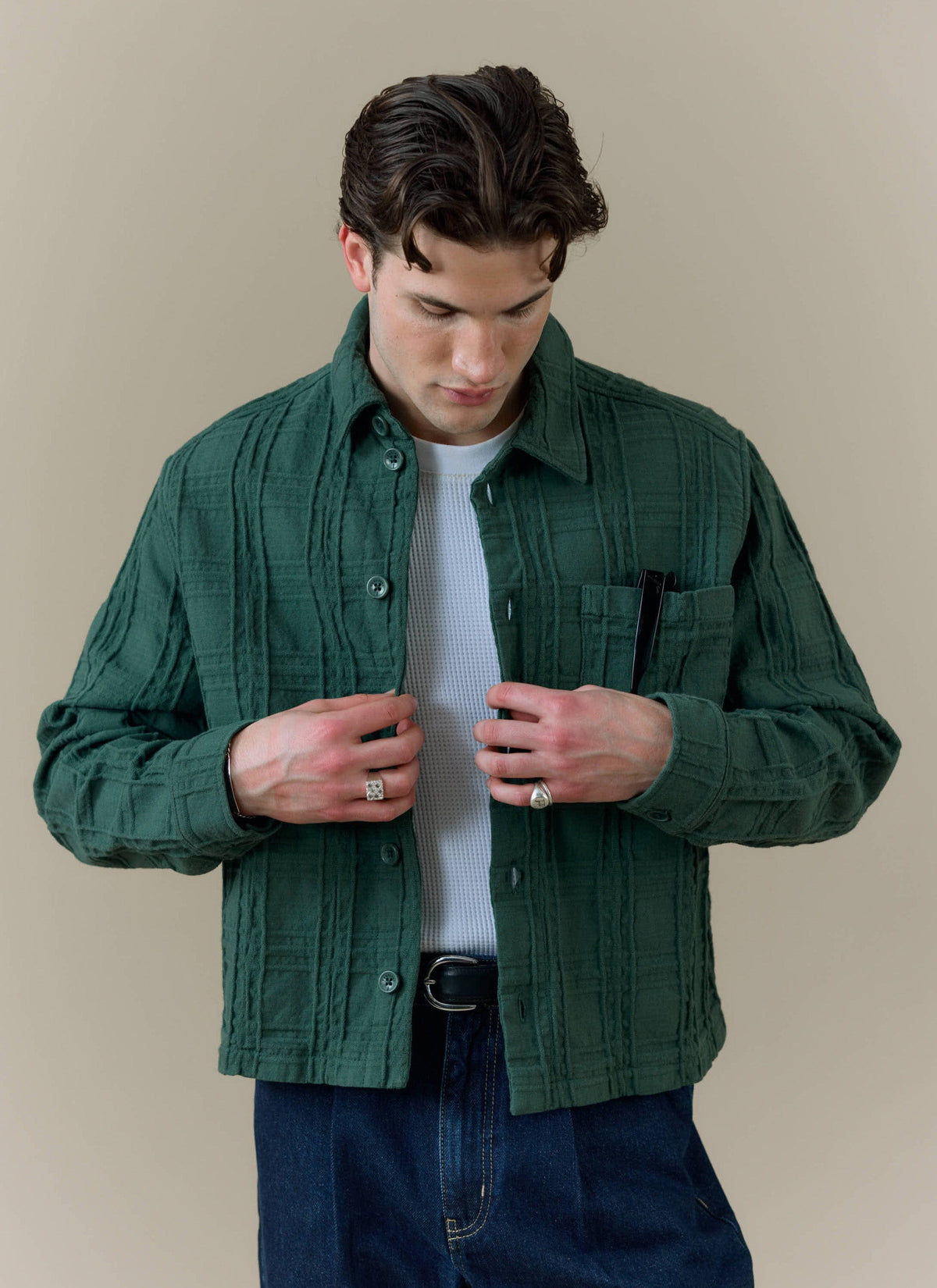 Men's Check Overshirt - Canyon - Cotton - Green | Percival