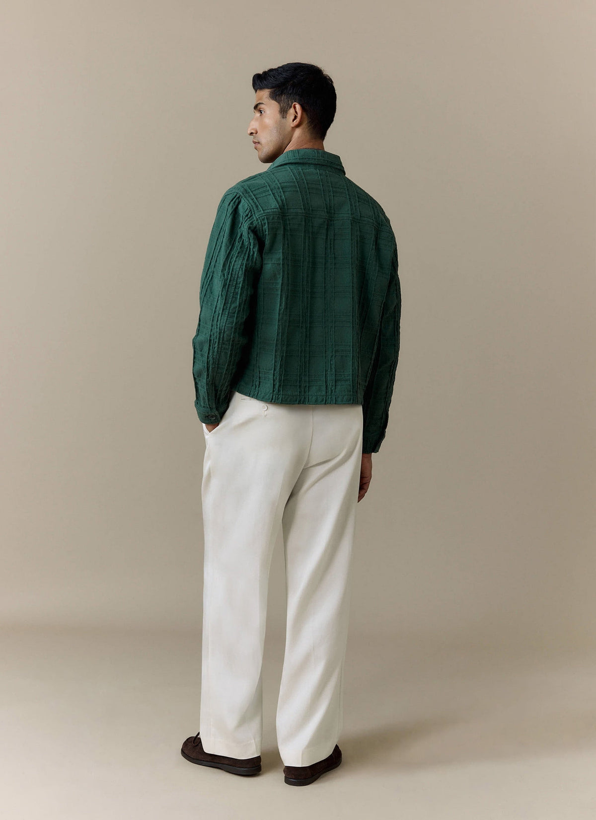 Men's Check Overshirt - Canyon - Cotton - Green | Percival