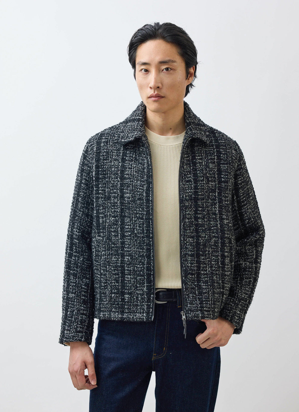 Men's Cropped Zip Jacket​: Ingegno - Wool - Black | Percival