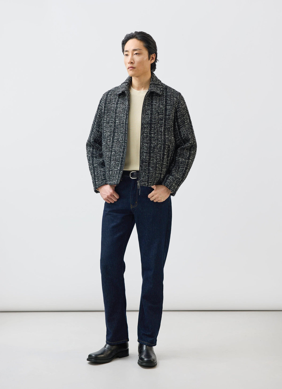 Men's Cropped Zip Jacket​: Ingegno - Wool - Black | Percival
