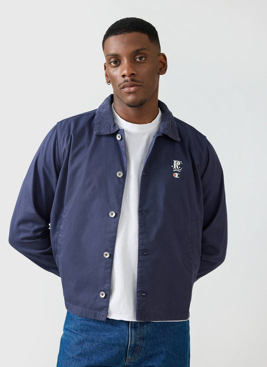 Men's Overshirt Jacket: Cord Collar - Cotton - Navy Blue - Champion x Percival | Percival