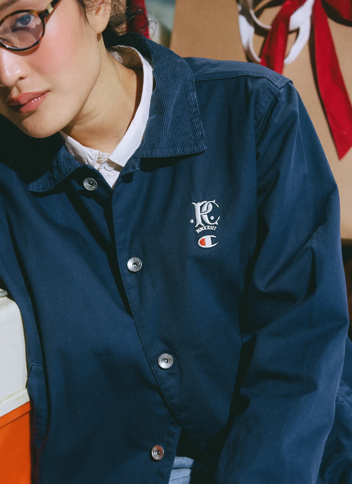 Men's Overshirt Jacket: Cord Collar - Cotton - Navy Blue - Champion x Percival | Percival