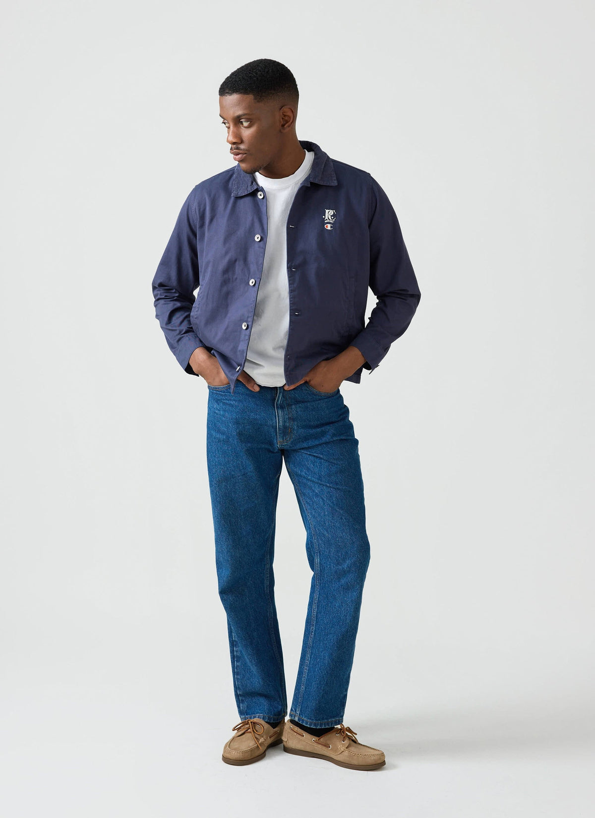 Men's Overshirt Jacket: Cord Collar - Cotton - Navy Blue - Champion x Percival | Percival