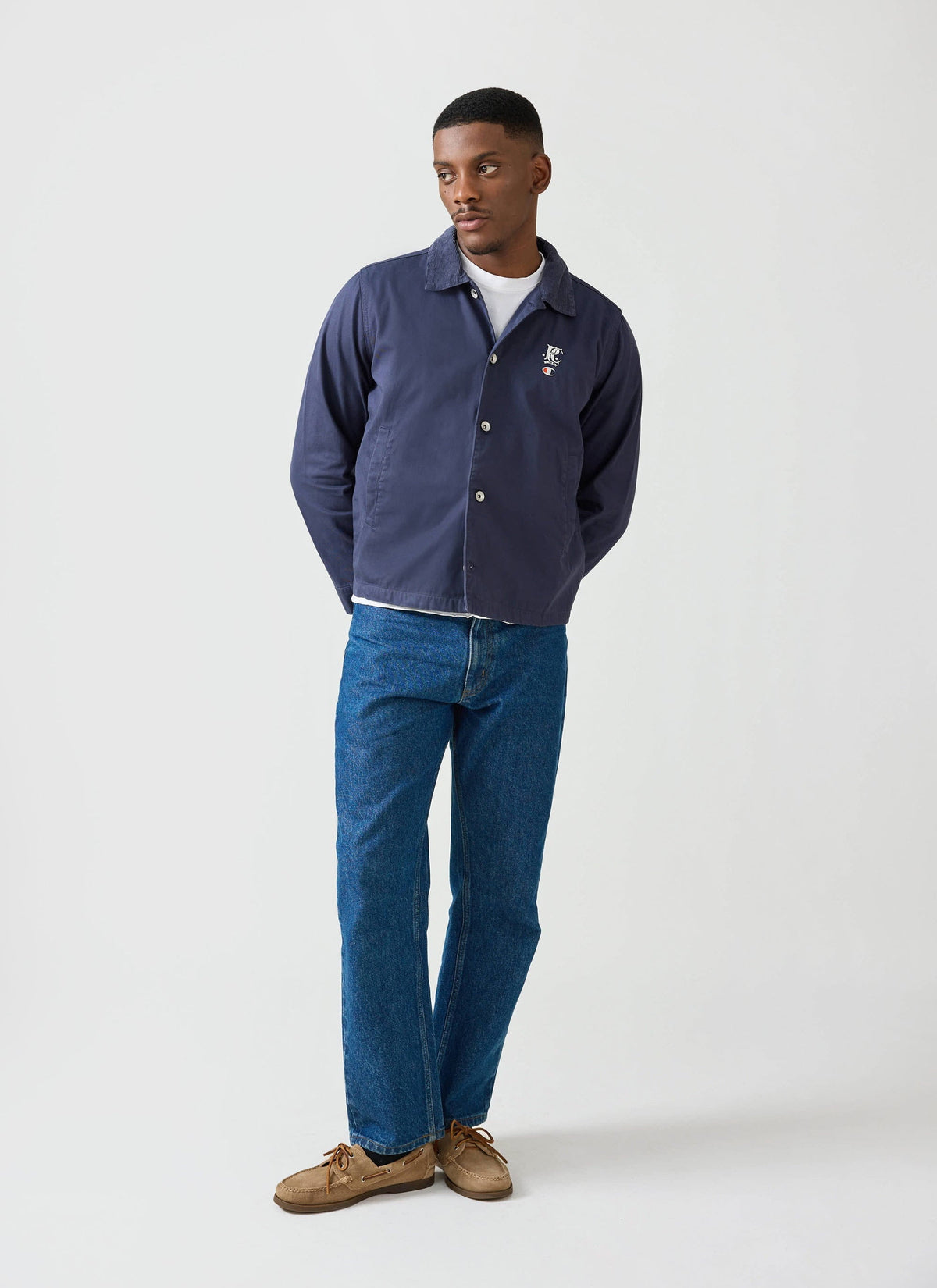 Men's Overshirt Jacket: Cord Collar - Cotton - Navy Blue - Champion x Percival | Percival