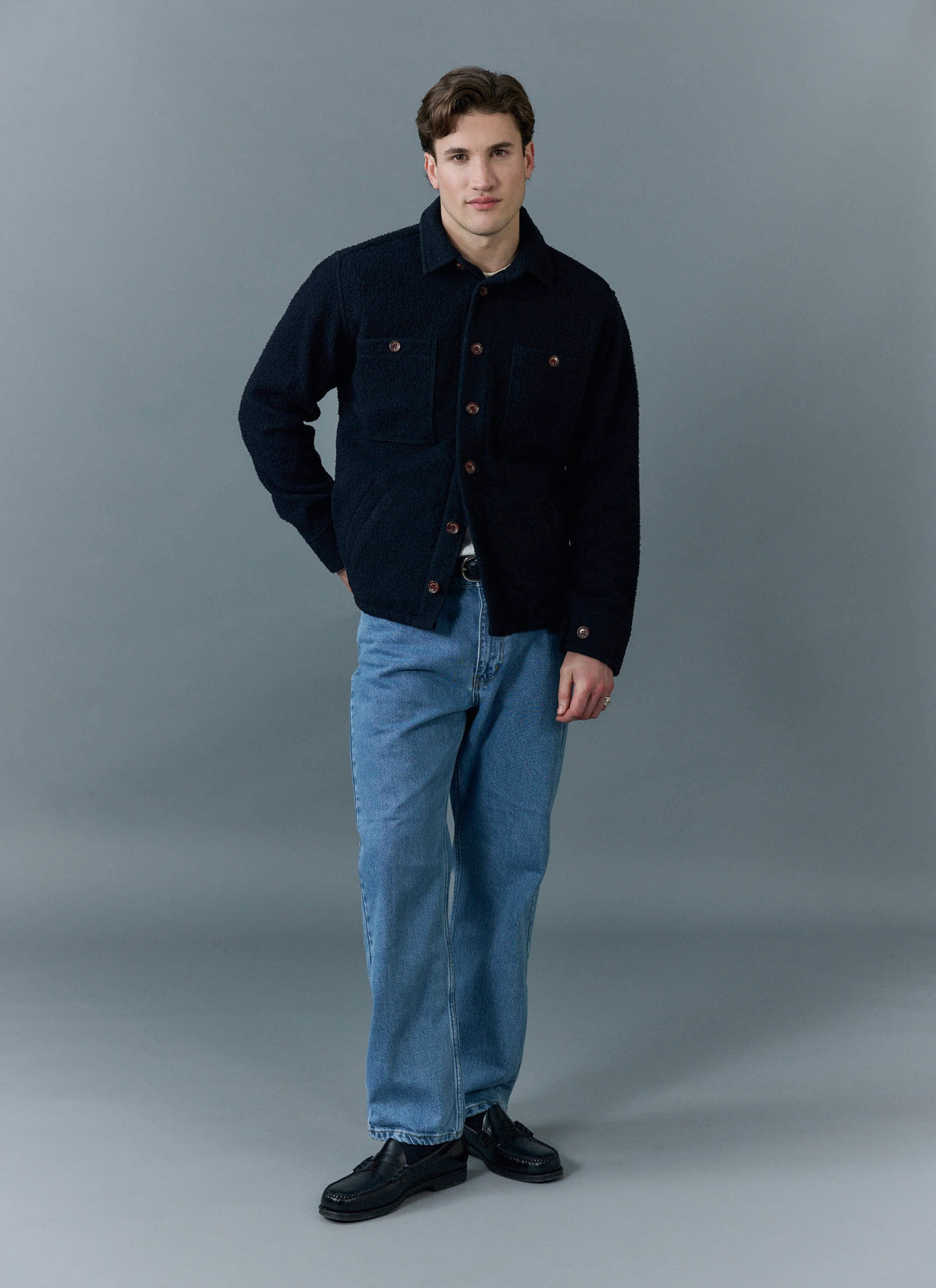 Men's Blanket Overshirt - Casentino Wool - Navy Blue | Percival