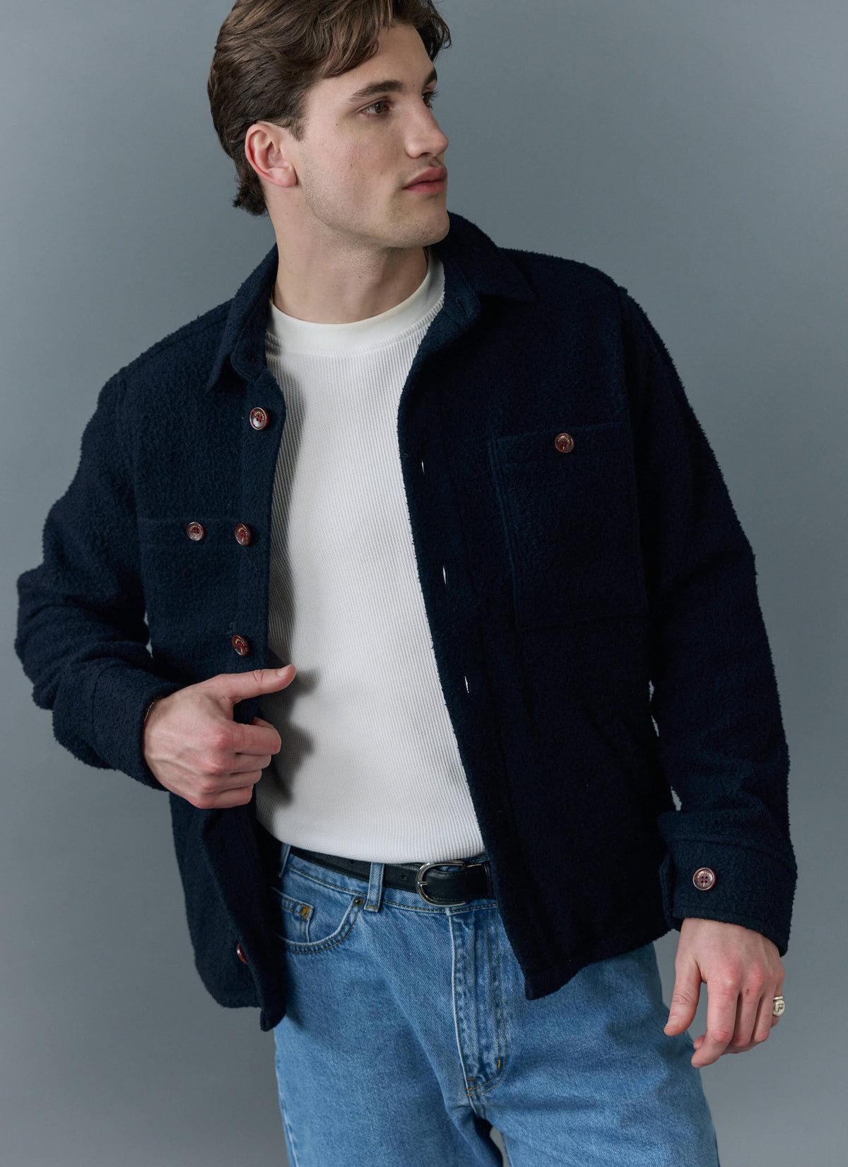 Men's Blanket Overshirt - Casentino Wool - Navy Blue | Percival