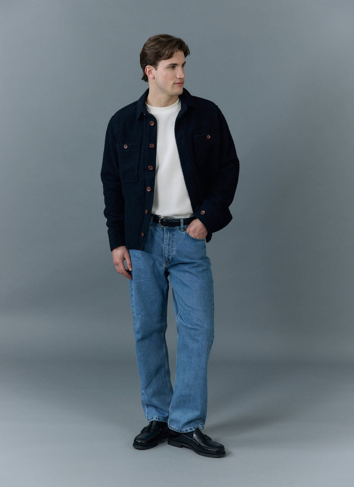 Men's Blanket Overshirt - Casentino Wool - Navy Blue | Percival