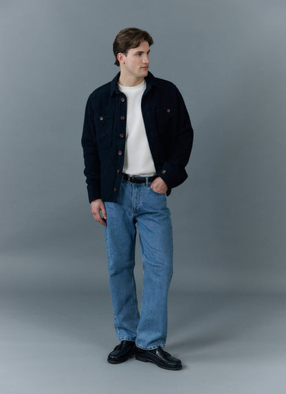 Men's Blanket Overshirt - Casentino Wool - Navy Blue | Percival