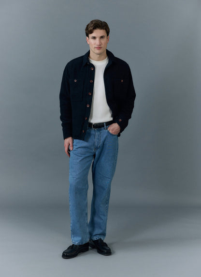Men's Blanket Overshirt - Casentino Wool - Navy Blue | Percival