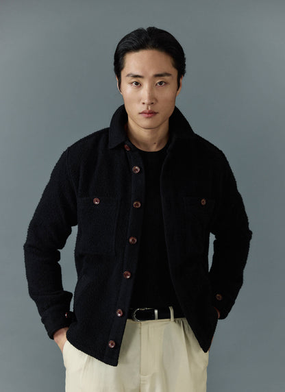 Men's Blanket Overshirt - Casentino Wool - Black | Percival