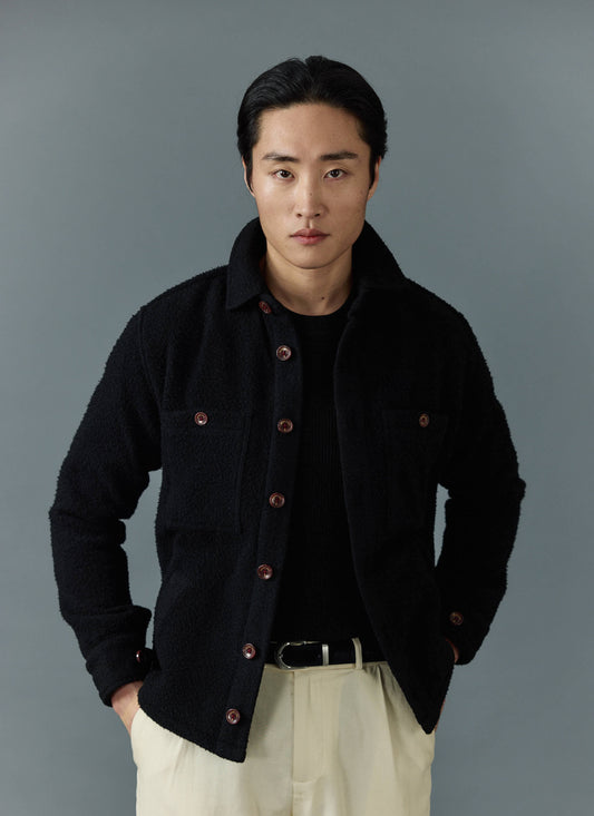 Men's Blanket Overshirt - Casentino Wool - Black | Percival