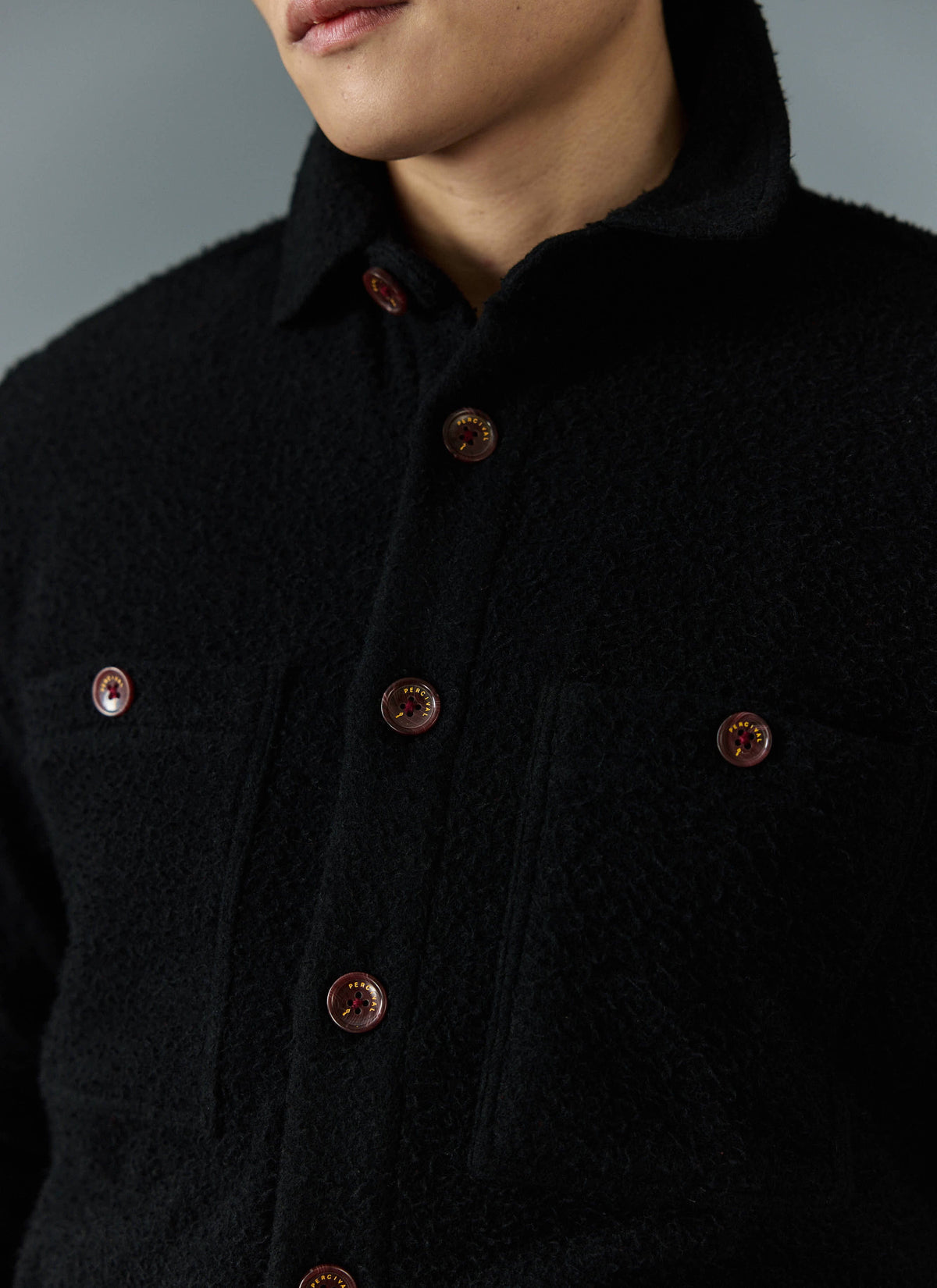 Men's Blanket Overshirt - Casentino Wool - Black | Percival