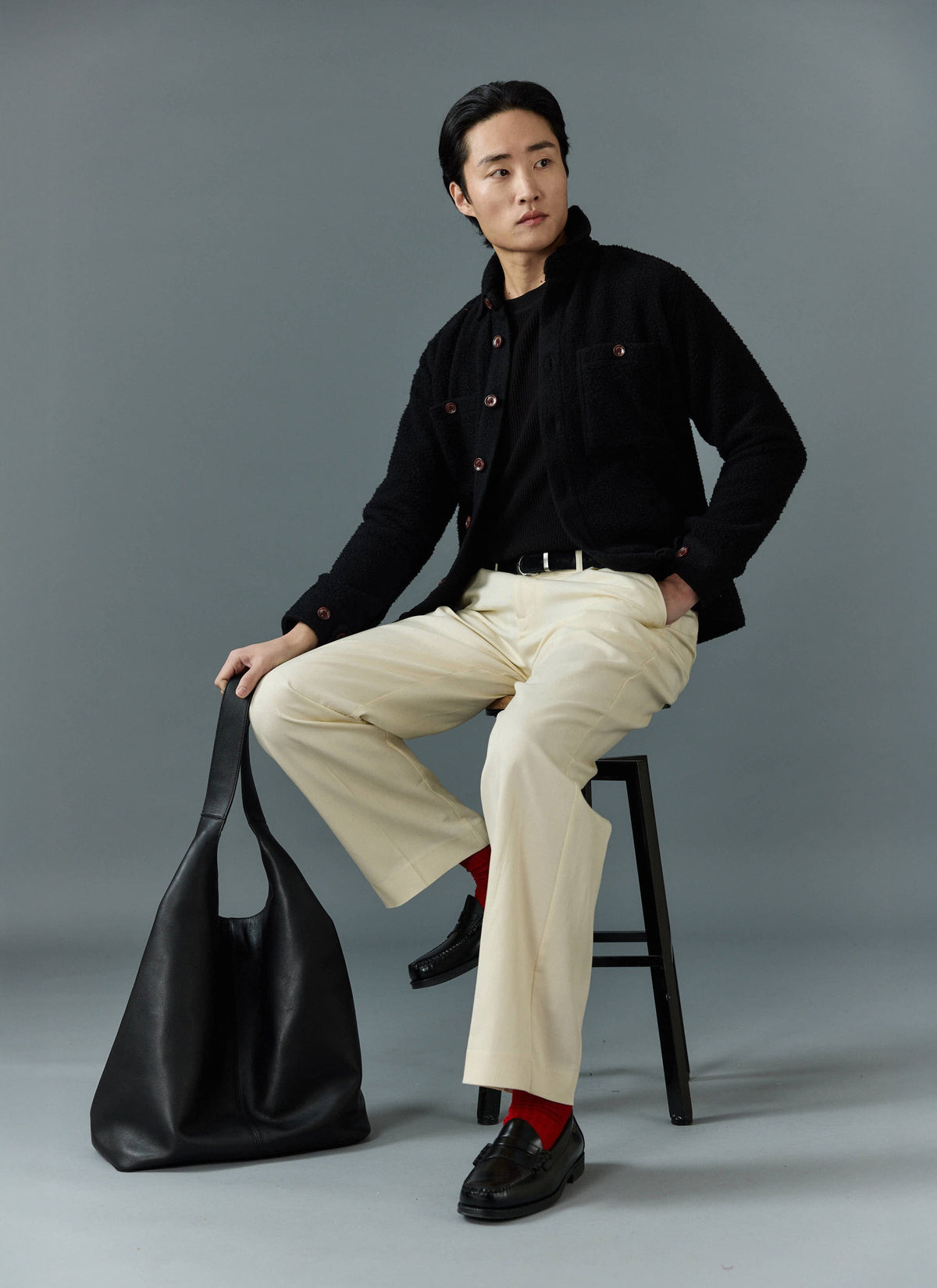 Men's Blanket Overshirt - Casentino Wool - Black | Percival
