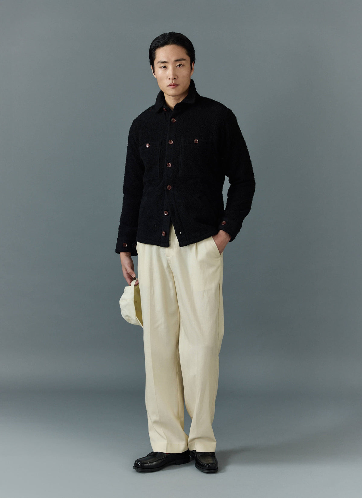 Men's Blanket Overshirt - Casentino Wool - Black | Percival