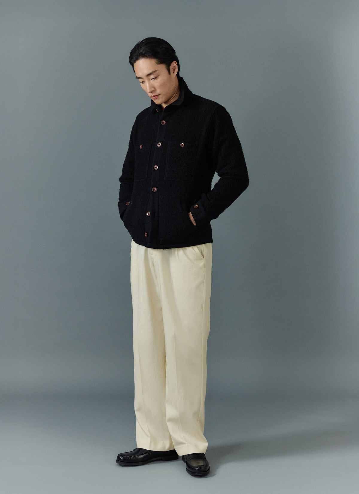 Men's Blanket Overshirt - Casentino Wool - Black | Percival