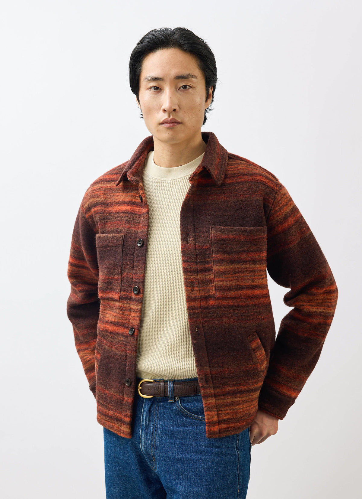Men's Mississippi Jacquard Overshirt - Boiled Wool - Burnt Orange | Percival
