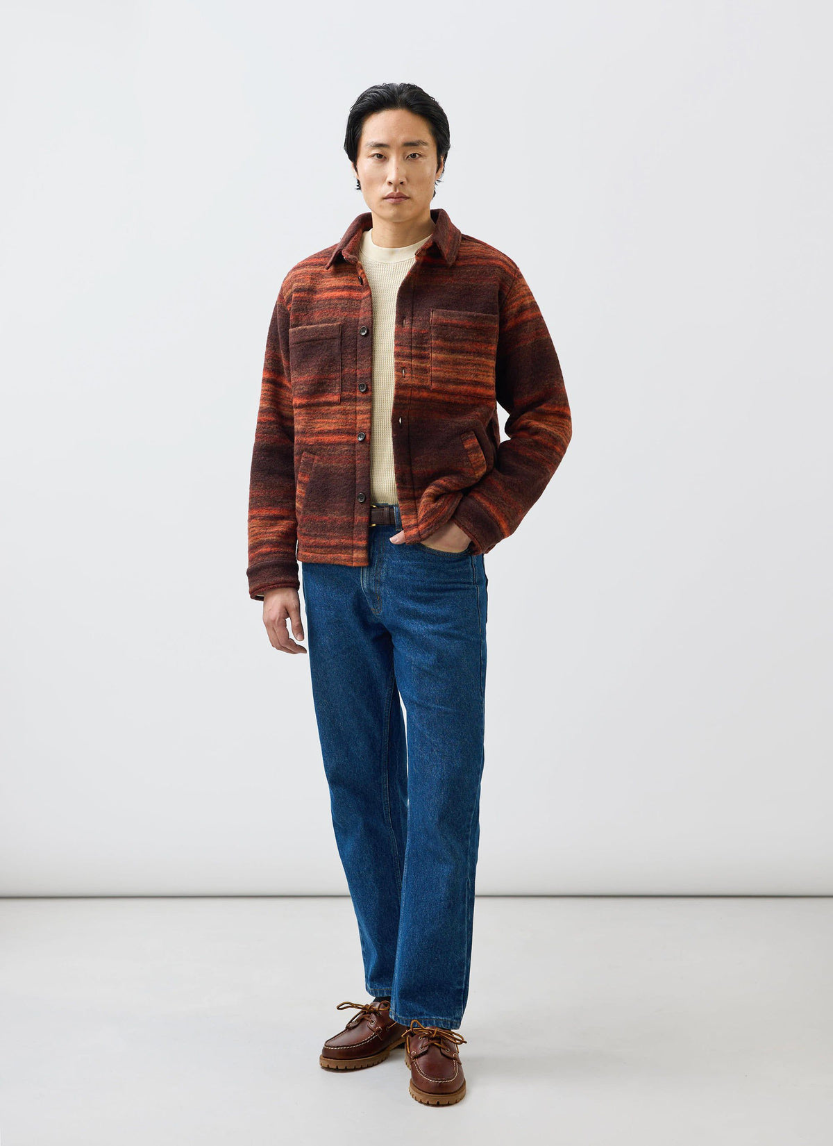 Men's Mississippi Jacquard Overshirt - Boiled Wool - Burnt Orange | Percival