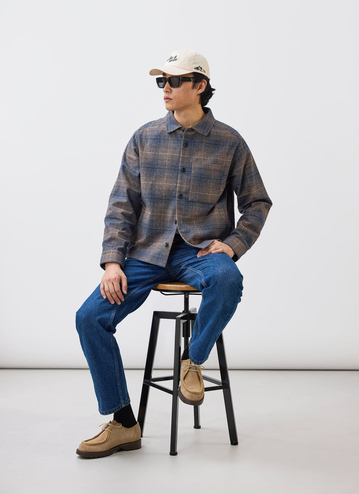 Men's Checked Overshirt: Luton - Cotton - Brown Multi | Percival