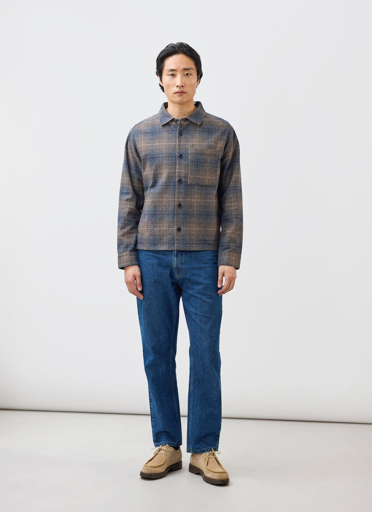 Men's Checked Overshirt: Luton - Cotton - Brown Multi | Percival