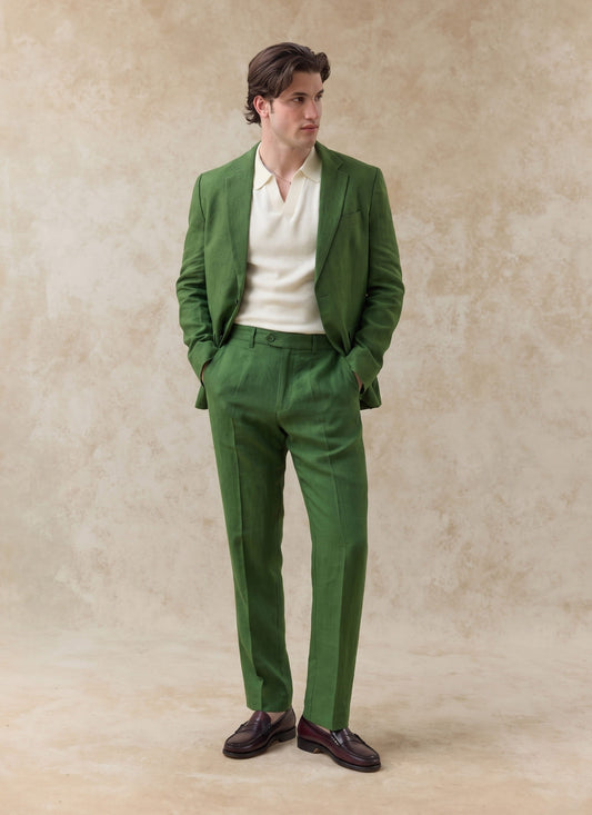 Men's Linen Blazer - Suit Jacket - Forest Green | Percival