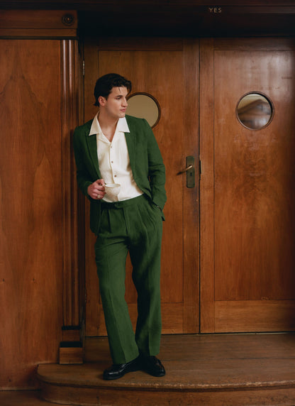 Men's Linen Blazer - Suit Jacket - Forest Green | Percival
