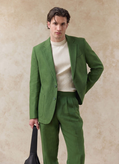 Men's Linen Blazer - Suit Jacket - Forest Green | Percival